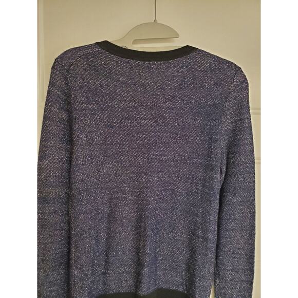 Women's LOFT Blue Silver Black Shimmer Sweater Button Up Cardigan | Size XS - Picture 6 of 8